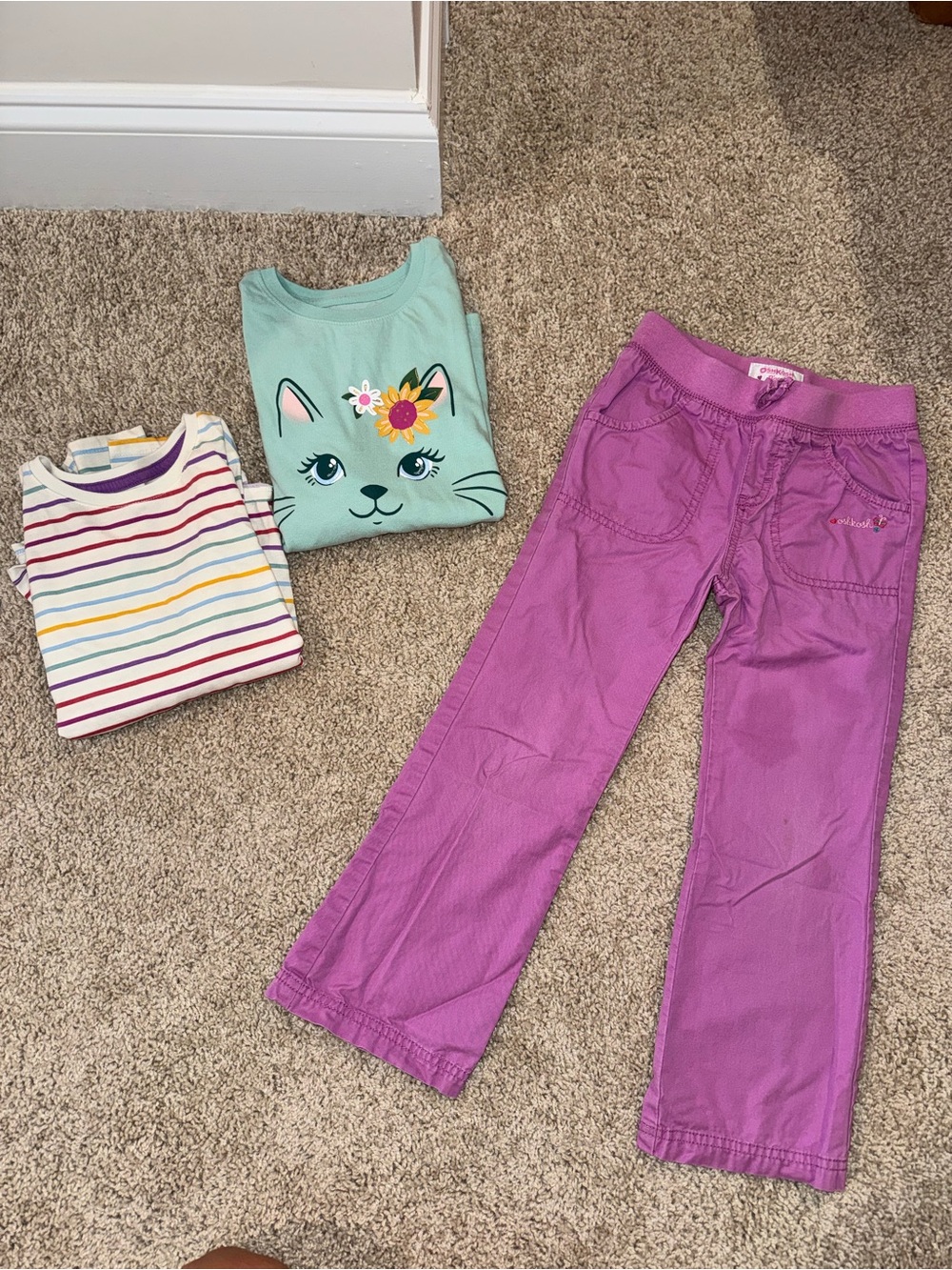 jumping beans Mint Cat Graphic & Multi-Stripe Long-Sleeve Tee Set - Picture 2 of 11